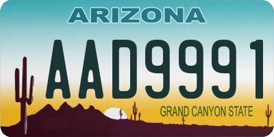 AZ license plate AAD9991