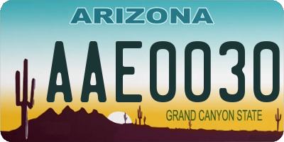 AZ license plate AAE0030