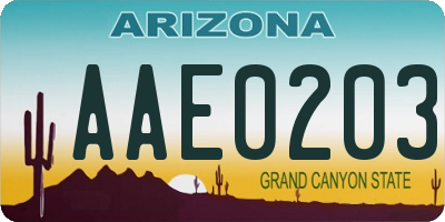 AZ license plate AAE0203
