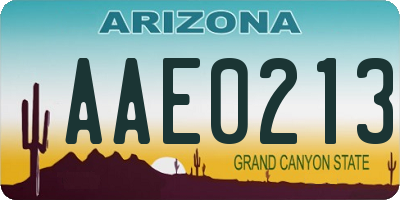 AZ license plate AAE0213