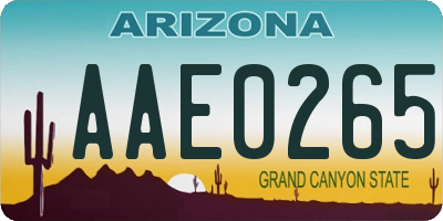AZ license plate AAE0265
