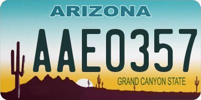 AZ license plate AAE0357