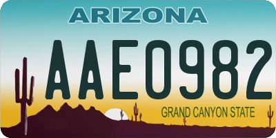 AZ license plate AAE0982