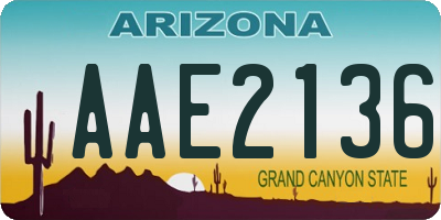 AZ license plate AAE2136