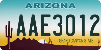 AZ license plate AAE3012