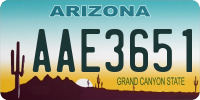 AZ license plate AAE3651