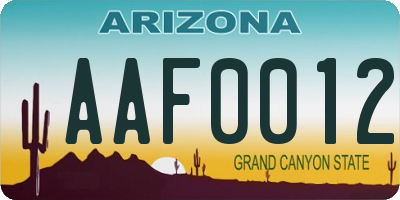 AZ license plate AAF0012