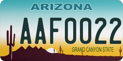 AZ license plate AAF0022