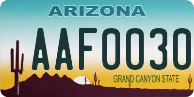 AZ license plate AAF0030