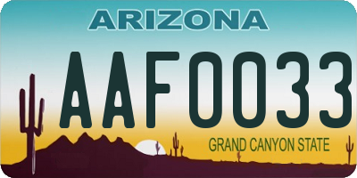 AZ license plate AAF0033