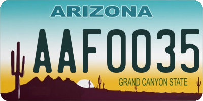 AZ license plate AAF0035