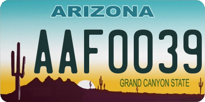 AZ license plate AAF0039
