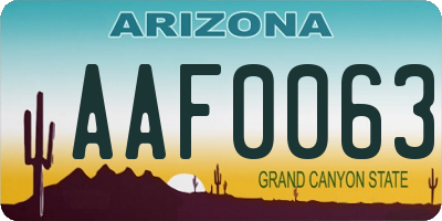 AZ license plate AAF0063
