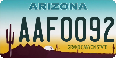 AZ license plate AAF0092