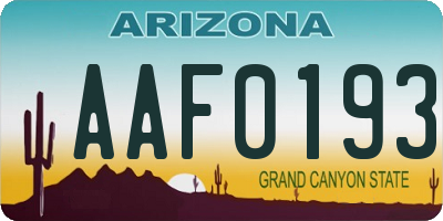 AZ license plate AAF0193