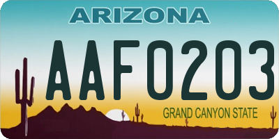 AZ license plate AAF0203