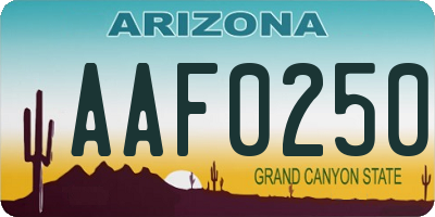 AZ license plate AAF0250