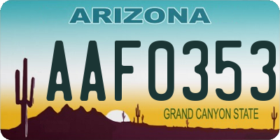 AZ license plate AAF0353