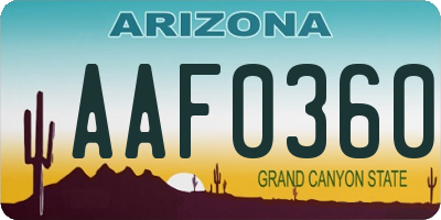 AZ license plate AAF0360