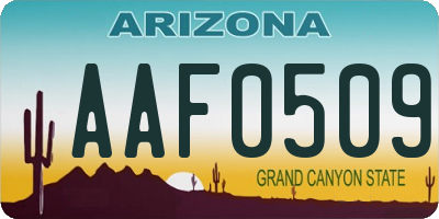 AZ license plate AAF0509