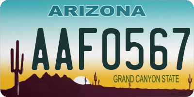 AZ license plate AAF0567