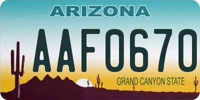 AZ license plate AAF0670