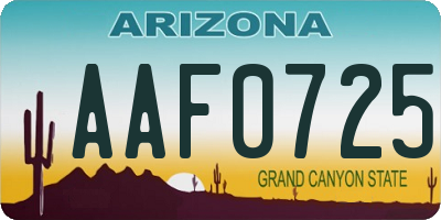 AZ license plate AAF0725