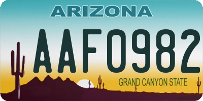 AZ license plate AAF0982