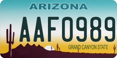 AZ license plate AAF0989