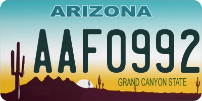 AZ license plate AAF0992