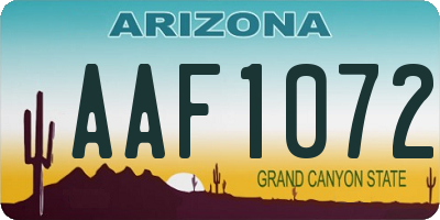 AZ license plate AAF1072