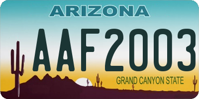 AZ license plate AAF2003