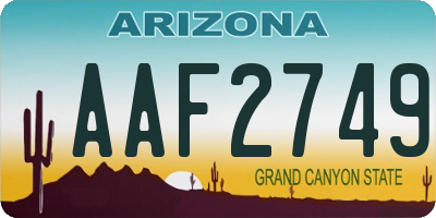 AZ license plate AAF2749