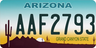 AZ license plate AAF2793