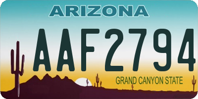 AZ license plate AAF2794