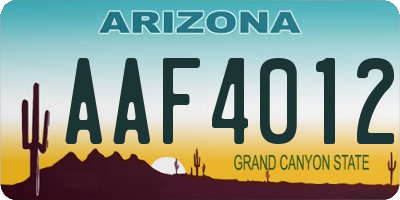 AZ license plate AAF4012