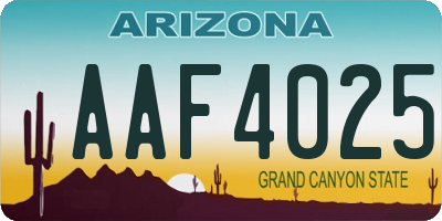 AZ license plate AAF4025