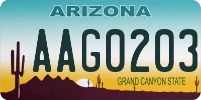 AZ license plate AAG0203