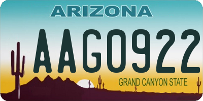 AZ license plate AAG0922