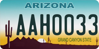 AZ license plate AAH0033