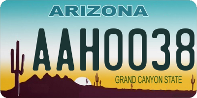 AZ license plate AAH0038