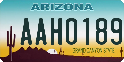 AZ license plate AAH0189