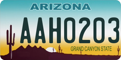 AZ license plate AAH0203