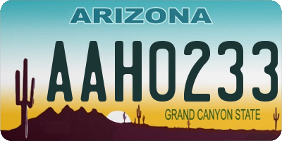 AZ license plate AAH0233