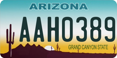 AZ license plate AAH0389