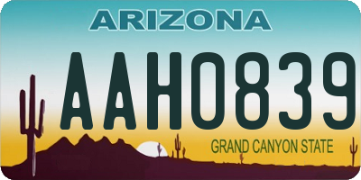 AZ license plate AAH0839