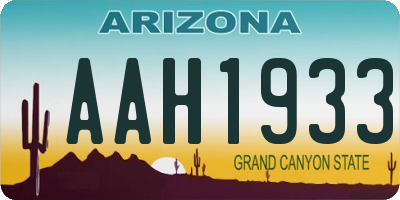 AZ license plate AAH1933