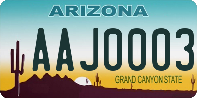 AZ license plate AAJ0003