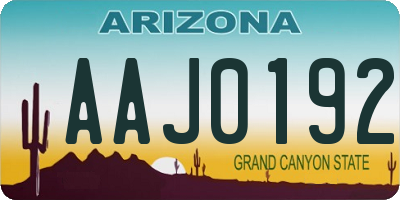 AZ license plate AAJ0192