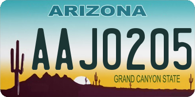 AZ license plate AAJ0205